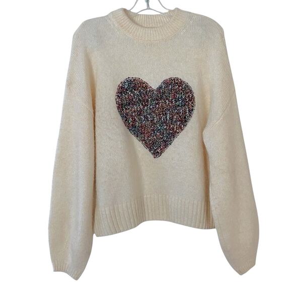 Desigual Oversize Heart Pullover Sweater Women’s S Cream Boho Valentine Cozy - Picture 2 of 7